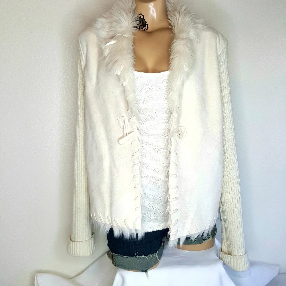 Montanaco cream faux fur sweater coat L